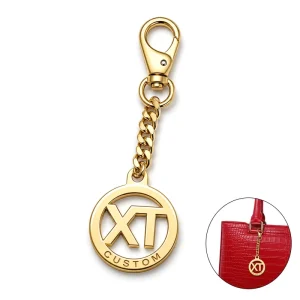 Custom Personalized Logo Gold Metal Round Charm with Lobster Clasp for Bag Pendant and Custom Metal Keychain