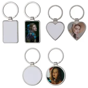 Custom Photo Frame Keychain Charm Tags Silver Plated Rectangle Heart Circle Oval Metal Nameplates DIY Accessories Photo Display