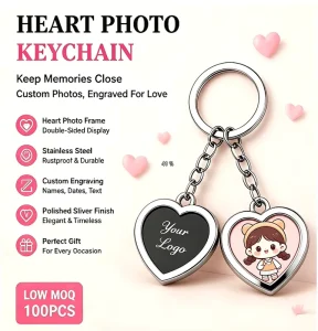 Custom Photo Keychain Zinc Alloy Heart Shape Keychain Personalized Metal Gift Key chain bag charm Promotional