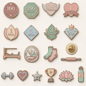 Custom Pilates Yoga Fitness Reward Metal Enamel Pins Cute Gym Club Membership Anniversary Commemorative Badge Medal Brooch