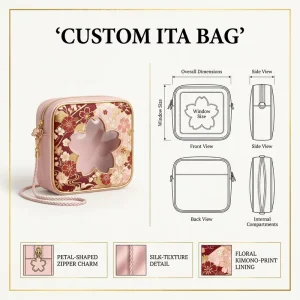 Custom Premium Japanese Style Floral Ita Bag Cherry Blossom Pattern Clear Window Crossbody Purse Aesthetic Merch Holder Daypack