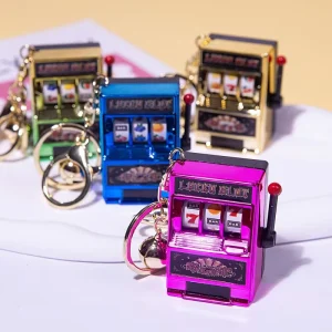 Custom Promotional Gift Mini Slot Machine Keyring Lucky Jackpot Fruit Slot Machine Keychain Iron Plastic Carabiner Keychain