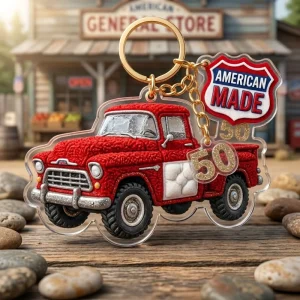Custom Red Truck Plastic Keychain American Made Keyring Chenille Fur Acrylic Bag Charm Personalized Vintage Souvenir