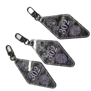 Custom Retro Vintage Motel Room Hotel Keychain Letterpress Printed Cartoon Anime Logo ABS Acrylic Plastic Waterproof Light