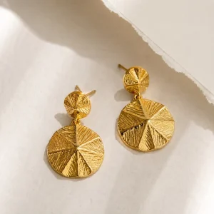 Custom Round Textured Stud Earrings for Women Vintage Light Luxury 3D Delicate Artistic Fashion Ear Jewelry