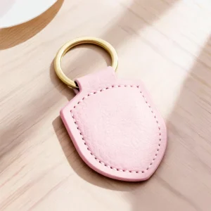 Custom Shield PU Leather Keyfob Pink Crest Keyring Zinc Alloy Bag Tag Promotional Gifts