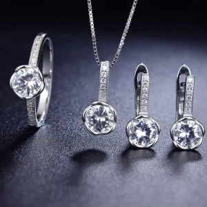 Custom Silver Cubic Zirconia Jewelry Set