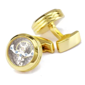 Custom Silver Gold Mechanical Movement French Crystal Rhinestone Fashion Men’s Cufflinks
