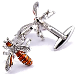 Custom Silver Luxury Colourful Animal Bees Design Crystal Rhinestone Fashion Men’s Cufflinks Jewelry