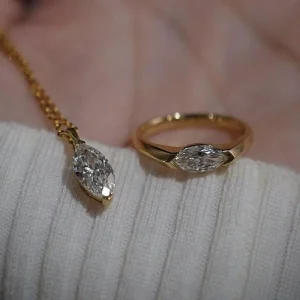 Custom Simple and Versatile Style Fashion Rings and Necklace Women 14K 10K Gold Lab Grown Diamonds Marquise Cut Girl’s Gift