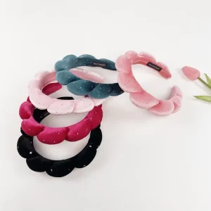 Custom Spa Headband for Face Wash Set OEM Puffy Sponge Makeup Rhinestone Hairbands