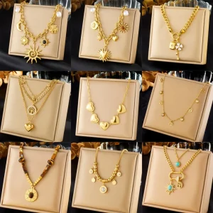 Custom Stainless Steel 18k Gold Mutile Layered Heart Butterfly Pendant Necklace Women Multilayer Locket Necklace Gift
