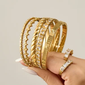 Custom Stainless Steel Cross Star Heart Zircon Bracelet 18k Gold Plated Waterproof Women Fashion Jewelry Gift