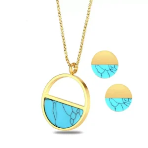 Custom Stainless Steel Jewellery Green Love Heart Pendant Jewelry Set Heart-Shaped Necklace and Earring Jewelry Set