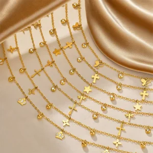 Custom Stainless Steel Jewelry Manufacturer 18K Gold Plated Stainless Steel Anklet With Pendant