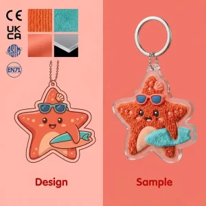 Custom Starfish Plastic Keychain Surfboard Sunglasses Keyring Chenille Fur Acrylic Bag Charm Personalized Luxury Summer