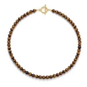 Custom Stone Quartz Natural Tiger Eye Red Agate Bead Necklace with Gold Plated Stainless Steel Clasp Men Jewelry