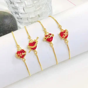 Custom Trend Red Sacred Heart Thorn Rose Bracelet Gold Plated Zircon Adjustable Women Bracelet Jewelry Accessories