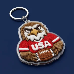 Custom USA Football Eagle Plastic Keychain Sports Keyring Chenille Fur Puff Acrylic Personalized American Football Bag Charms