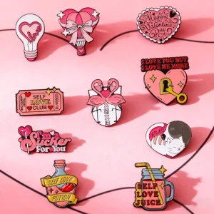 Custom Valentine’s & Self Love Enamel Pin Personalizable Design Metal Lapel Brooch Custom Text Pattern for Decoration