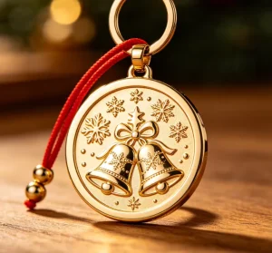 Custom Vintage Bronze Christmas Tree Keychain Zinc Alloy Round Pendant With Bell Snowflake Xmas Key Ring Holiday Gift Bag Charm