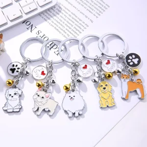 Custom Vintage Cartoon Metal Enamel Dog Carabiner Keychain Coin Purse Holder Bag Charm