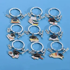 Custom Vintage Fashion Zinc Alloy Soft Enamel Keychain Silver Plated Graduation Diploma Charm