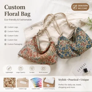 Custom Vintage Floral Hobo Bag Women Shoulder Handbag Personalized Logo Cotton Canvas Tote Bag OEM ODM