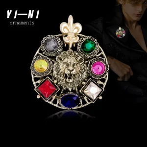 Custom Vintage Luxury Metal Gold Fashion Rhinestone Lapel Pins Brooches Unisex Alloy Jewelry for Women