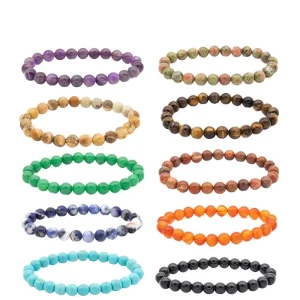 Custom Vintage Three Gemstone Bead Bracelets for Men Women Fashion Healing Crystal Reiki Stone with Geometric Pattern