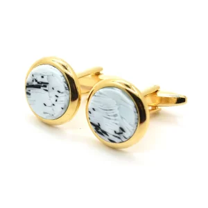 Custom White Marble Gold Plated Cufflink Fashion Accessory Mens Suit Shirt Wedding Tuxedo Trendy Tie Clip Jewelry Gift