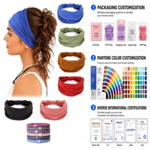 Custom Wide Knot Turban Headbands Solid Color Elastic Fabric Hair Band Women Boho Head Wrap Daily Yoga Beach Accessories