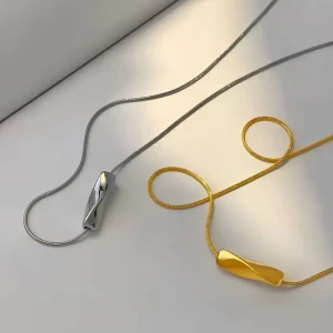 Custom Women Gold Silver Two Tone Twisted Bar Pendant Snake Chain Necklace 316L Stainless Steel Dainty Choker Jewelry