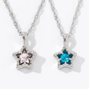 Custom Women’s Jewelry Stainless Steel Big Large Blue Cubic Zirconia Star Pendant Female Necklace