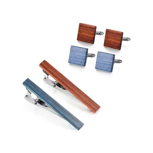 Custom Wood Inlay Tie Clip Cufflinks Set Silver Plated Brass Men Suit Shirt Fashion Jewelry Accessories