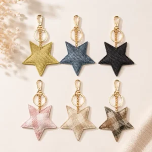 Custom Woven Pentagram PU Leather Keychain Multi Style Plaid Star Charm Versatile Bag & Car Accessory