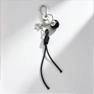 Custom Y2K Style 8 Ball Billiard Pendant Keychain Metal Star Decor With Carabiner Clip for Clothing Bag Charm