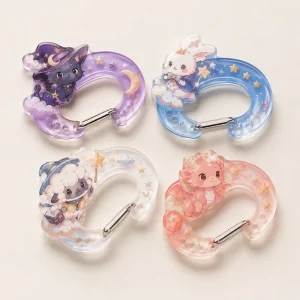 Custom designed Acrylic Carabiner Keychain with UV printed Cartoon anime Graphics and Custom Shape