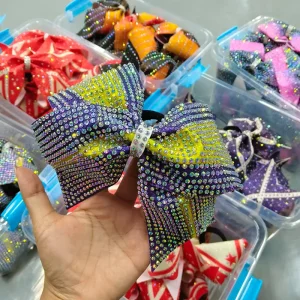 Custom designed Fashionable Sequined Elastic Cheerleading Bow A Sparkling Hair Accessory To Cheer On Girls