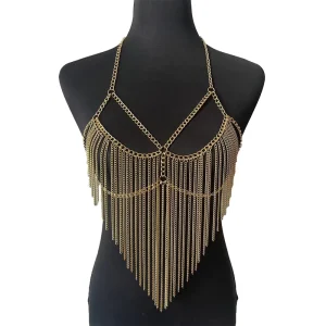 Custom fashion body chain necklace sexy chest body Jewelry tassels breast chain top gold body chain Bikini women’s accessories