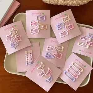 Customizable 4PCS Set Sweet Color Rectangle Star Mini Hairpin Metal BB Clip Dripping Hair Clips Kids Hair Accessories