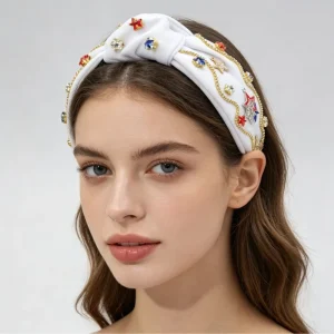 Customizable 4th of July Patriotic Star Knotted Headband Factory Direct Independence Day Hair Accessories