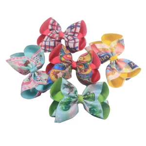 Customizable 5 Grosgrain Cartoon Printing Ribbon Hair Bows and Clips 15cm for Girls