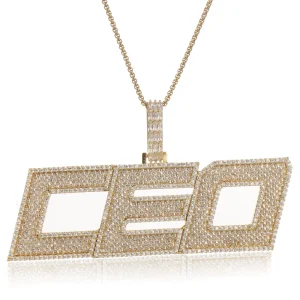 Customizable CEO Pendant Necklace with Iced-Out Zirconia Chain Real Silver Color Trendy Hip-Hop Jewelry Accessory