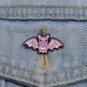 Customizable Cartoon Bat and Fox Enamel Pin Badge Metal Brooch Lapel for Clothing Shoes Bags or Halloween Gifts for Friends