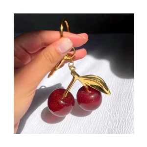 Customizable Cherry Round Resin Purse Charm with Golden Metal Crystal Alloy Keychain Bag Charm