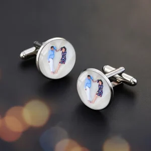 Customizable Couple Photo Circular Glass cufflinks Men’s Formal Decoration Buttons