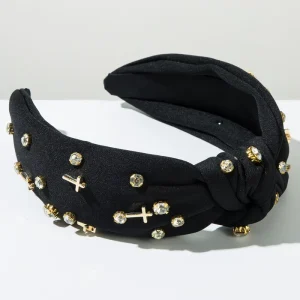 Customizable Cross Rhinestone Knotted Headband Factory Direct Edgy Hair Accessories
