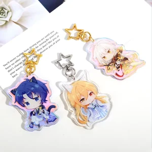 Customizable Double Sided Holographic Cartoon Star Keychain Printable Epoxy Acrylic Carabiner Light Plastic Keycharm Fashion