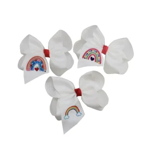 Customizable Embroidery 5 Inch Hair Bows Rainbow Clips for Girls